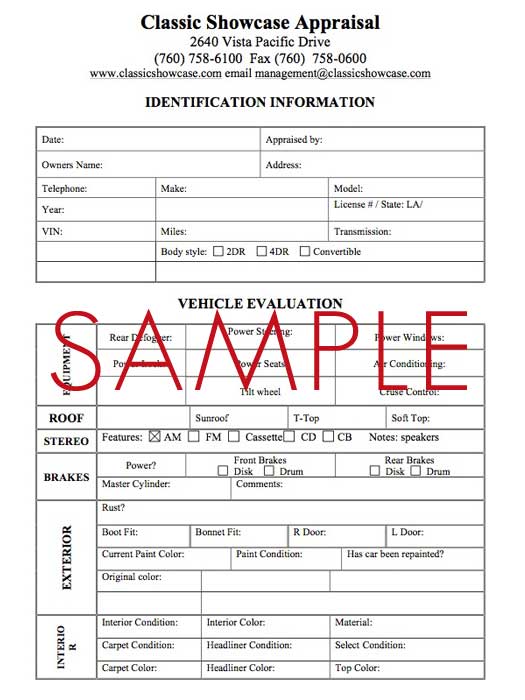 List of Antique car appraisal form with Original Part | Antique and